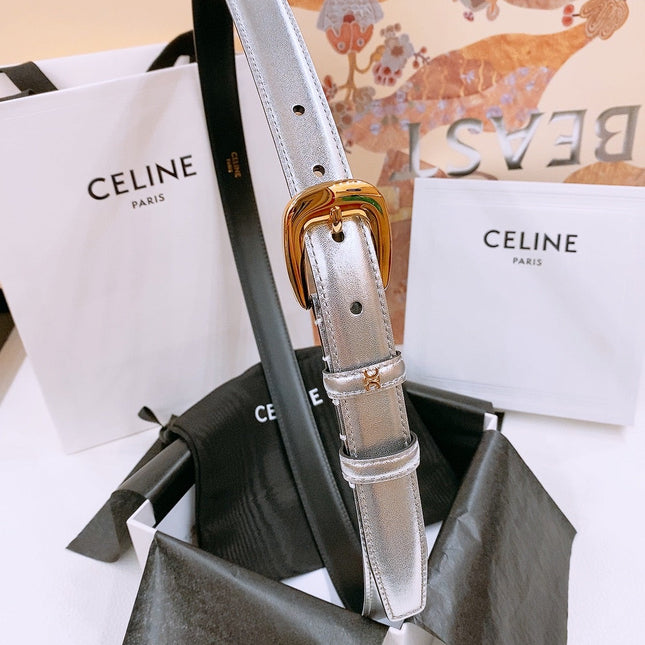 CELINE 25S BELT 25MM WITH ARC DE TRIOMPHE BUCKLE IN SILVER 571498