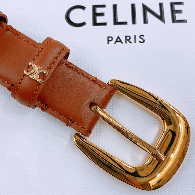 CELINE 25S BELT 25MM WITH ARC DE TRIOMPHE BUCKLE IN DARK CARAMEL 571499