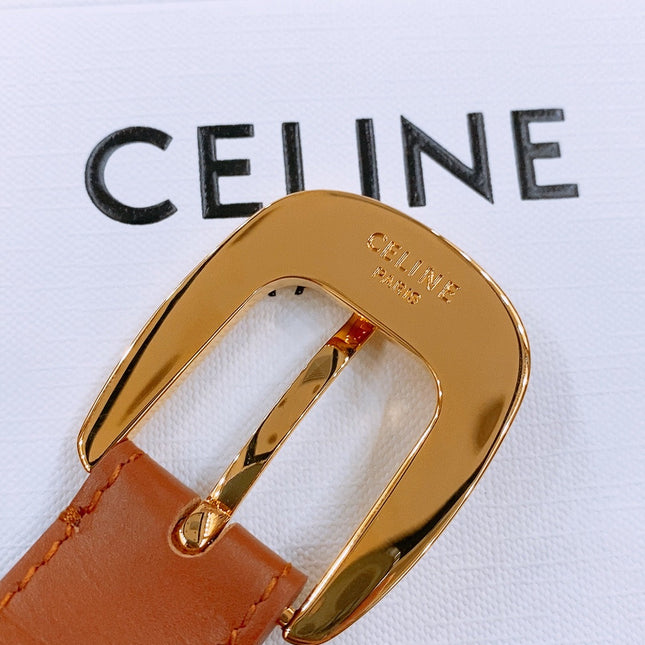 CELINE 25S BELT 25MM WITH ARC DE TRIOMPHE BUCKLE IN DARK CARAMEL 571499