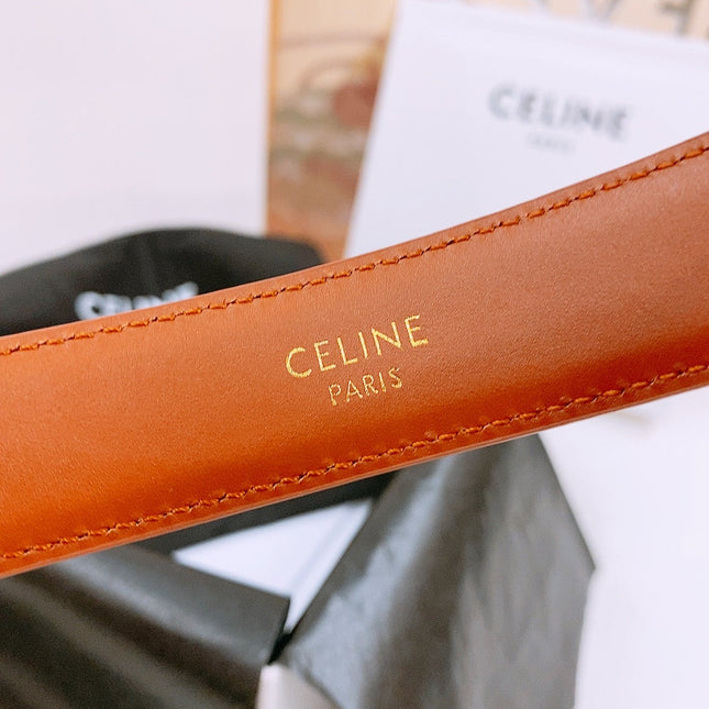 CELINE 25S BELT 25MM WITH ARC DE TRIOMPHE BUCKLE IN DARK CARAMEL 571499