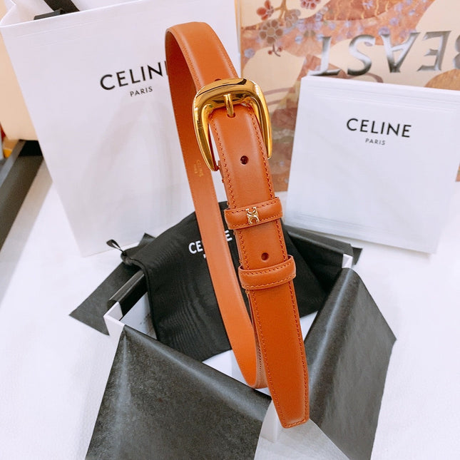 CELINE 25S BELT 25MM WITH ARC DE TRIOMPHE BUCKLE IN DARK CARAMEL 571499