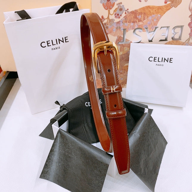 CELINE 25S BELT 25MM WITH ARC DE TRIOMPHE BUCKLE IN BURNT UMBER 571500
