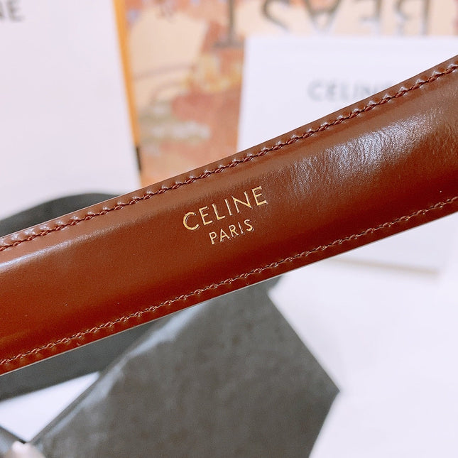 CELINE 25S BELT 25MM WITH ARC DE TRIOMPHE BUCKLE IN BURNT UMBER 571500