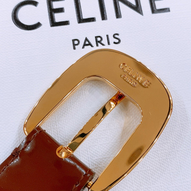CELINE 25S BELT 25MM WITH ARC DE TRIOMPHE BUCKLE IN BURNT UMBER 571500