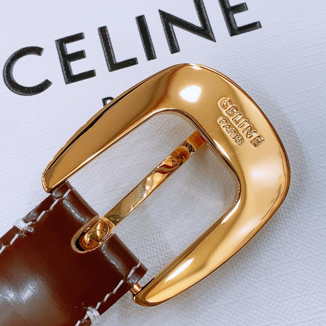 CELINE 25S BELT 25MM WITH ARC DE TRIOMPHE BUCKLE IN BURNT UMBER 571501
