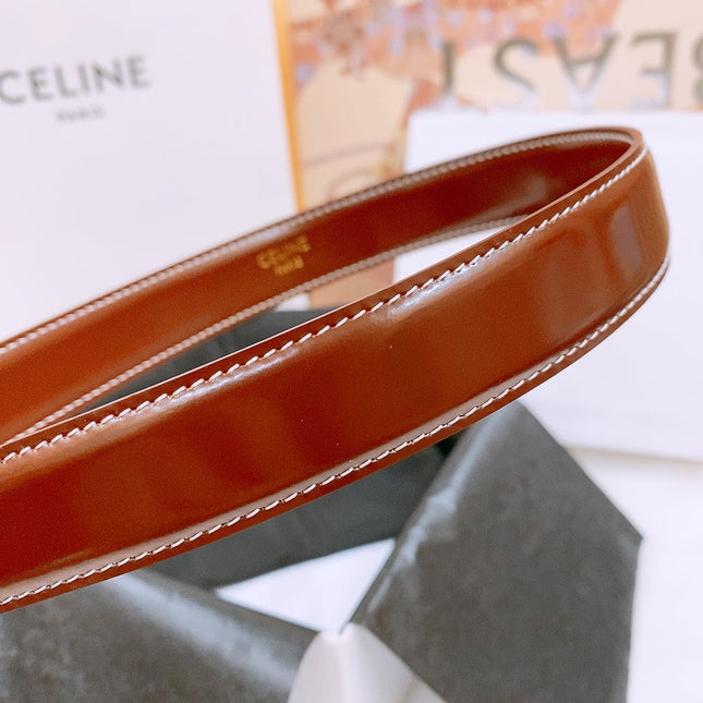 CELINE 25S BELT 25MM WITH ARC DE TRIOMPHE BUCKLE IN BURNT UMBER 571501
