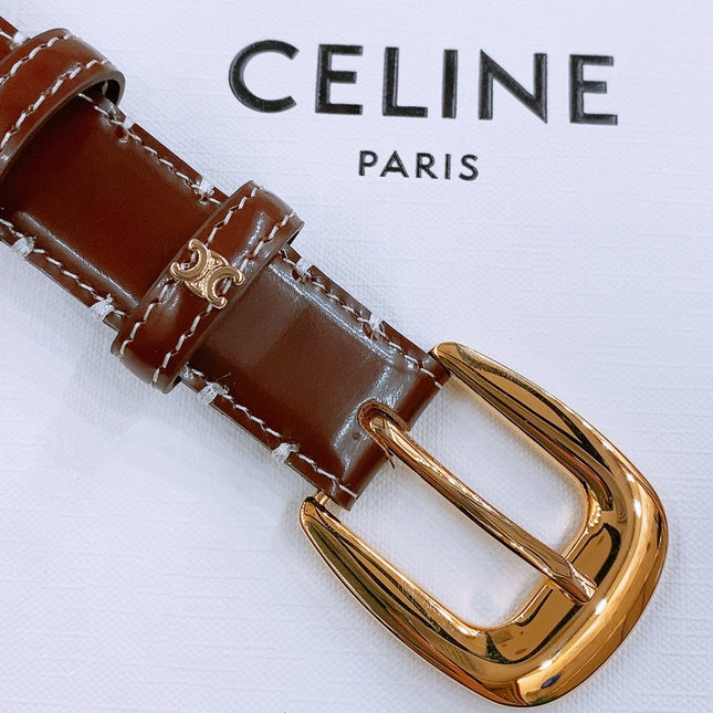 CELINE 25S BELT 25MM WITH ARC DE TRIOMPHE BUCKLE IN BURNT UMBER 571501