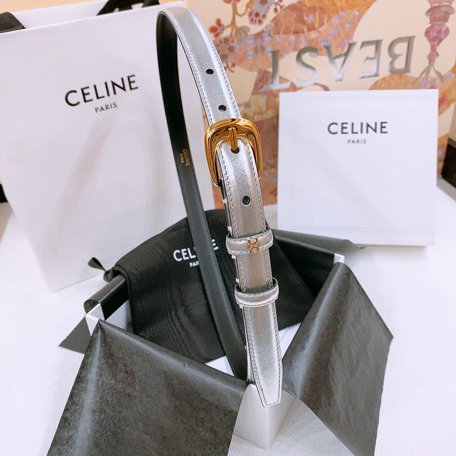 CELINE 25S BELT 18MM WITH ARC DE TRIOMPHE BUCKLE IN SILVER 571503