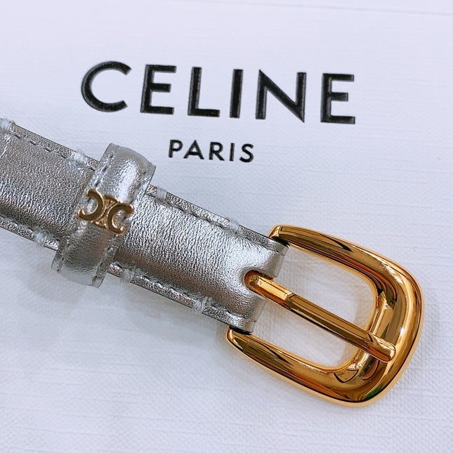 CELINE 25S BELT 18MM WITH ARC DE TRIOMPHE BUCKLE IN SILVER 571503