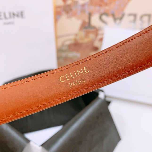 CELINE 25S BELT 18MM WITH ARC DE TRIOMPHE BUCKLE IN DARK CARAMEL 571504