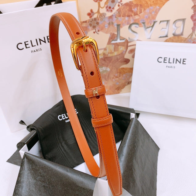 CELINE 25S BELT 18MM WITH ARC DE TRIOMPHE BUCKLE IN DARK CARAMEL 571504