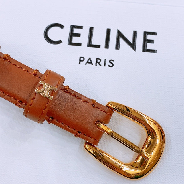 CELINE 25S BELT 18MM WITH ARC DE TRIOMPHE BUCKLE IN DARK CARAMEL 571504