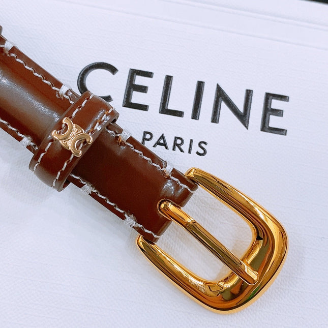CELINE 25S BELT 18MM WITH ARC DE TRIOMPHE BUCKLE IN BURNT UMBER 571505