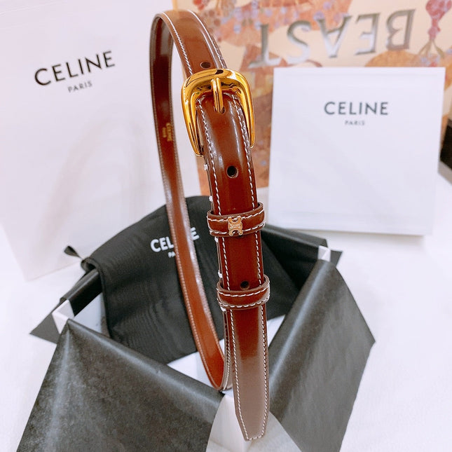 CELINE 25S BELT 18MM WITH ARC DE TRIOMPHE BUCKLE IN BURNT UMBER 571505
