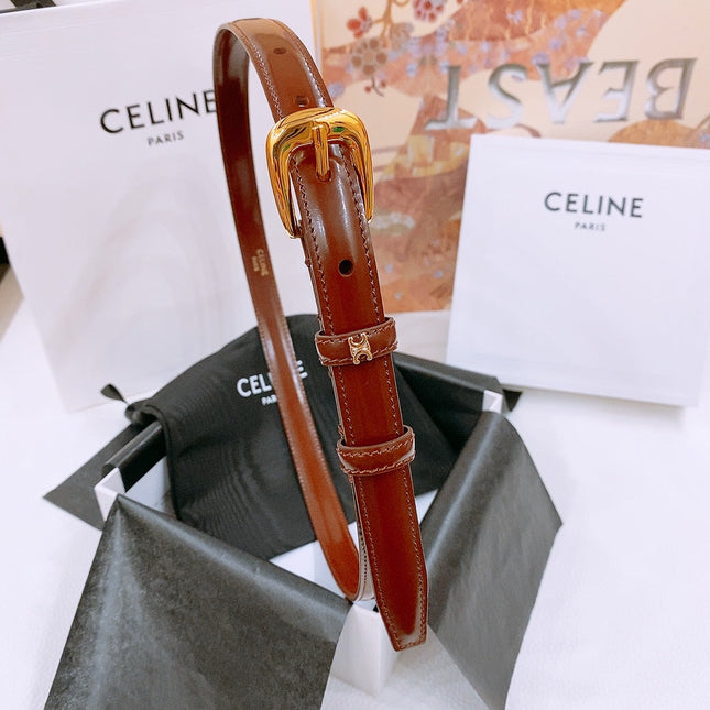 CELINE 25S BELT 18MM WITH ARC DE TRIOMPHE BUCKLE IN BURNT UMBER 571506