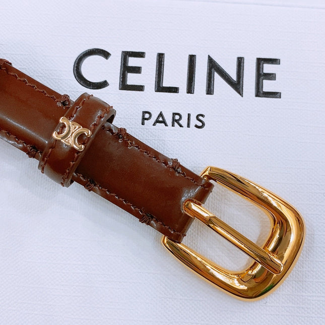 CELINE 25S BELT 18MM WITH ARC DE TRIOMPHE BUCKLE IN BURNT UMBER 571506