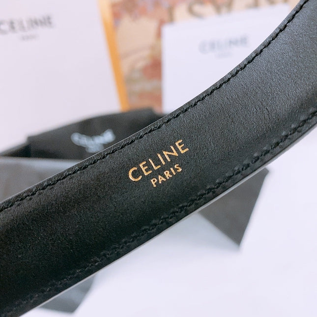 CELINE 25S TRIOMPHE BELT 25MM IN BLACK CALFSKIN DEBOSSED LOGO 570965