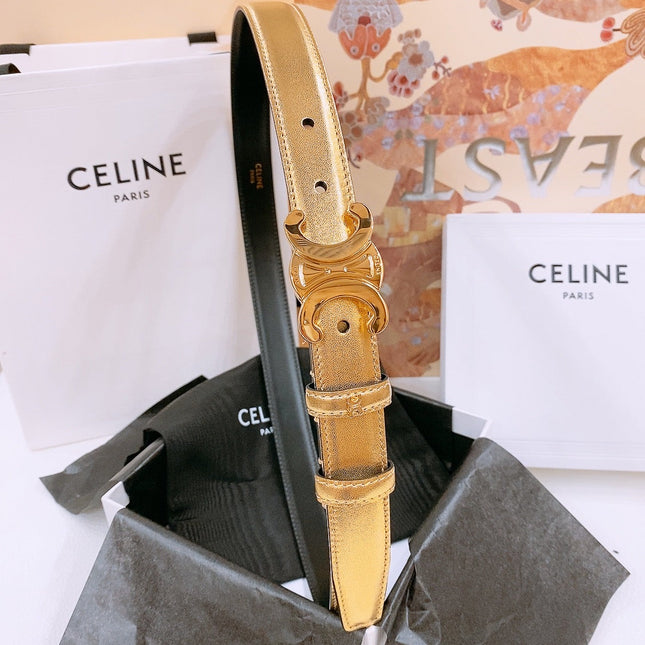 CELINE 25S TRIOMPHE BELT 25MM IN GOLD CALFSKIN GOLD HARDWARE 570966
