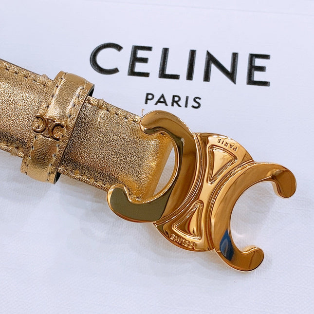 CELINE 25S TRIOMPHE BELT 25MM IN GOLD CALFSKIN GOLD HARDWARE 570966
