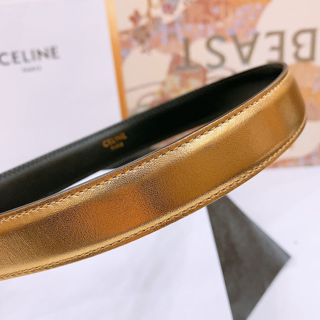 CELINE 25S TRIOMPHE BELT 25MM IN GOLD CALFSKIN GOLD HARDWARE 570966