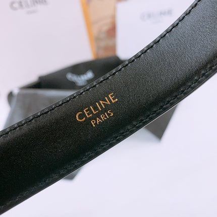 CELINE 25S TRIOMPHE BELT 25MM IN BLACK CALFSKIN GOLD HARDWARE 570969