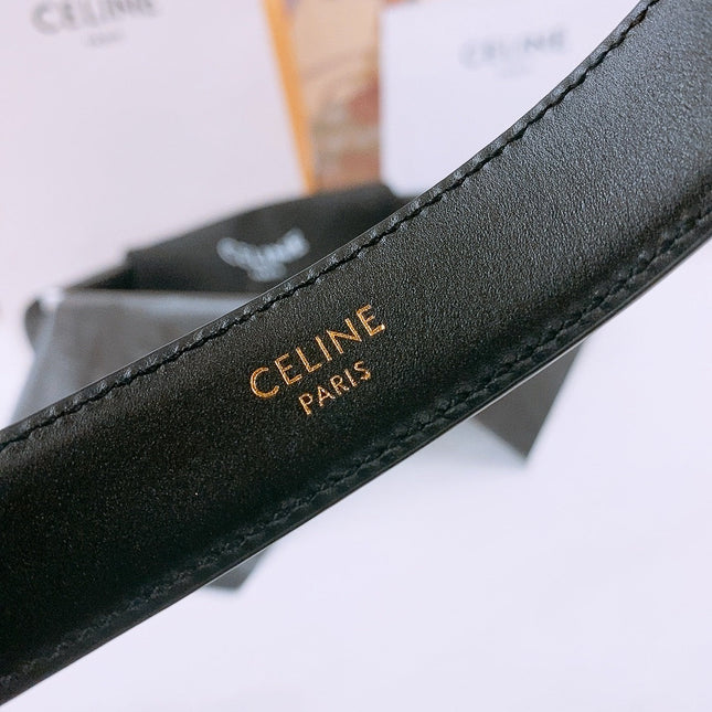 CELINE 25S TRIOMPHE BELT 25MM IN BLACK CALFSKIN GOLD HARDWARE 570969