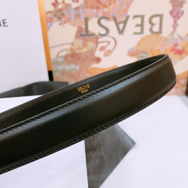 CELINE 25S TRIOMPHE BELT 25MM IN BLACK CALFSKIN GOLD HARDWARE 570969