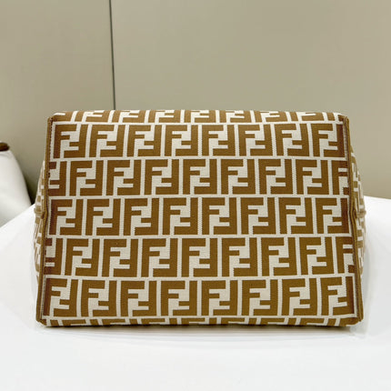 FENDI ROLL 33 TOTE BAG IN PEANUT BROWN MIX WHITE CANVAS