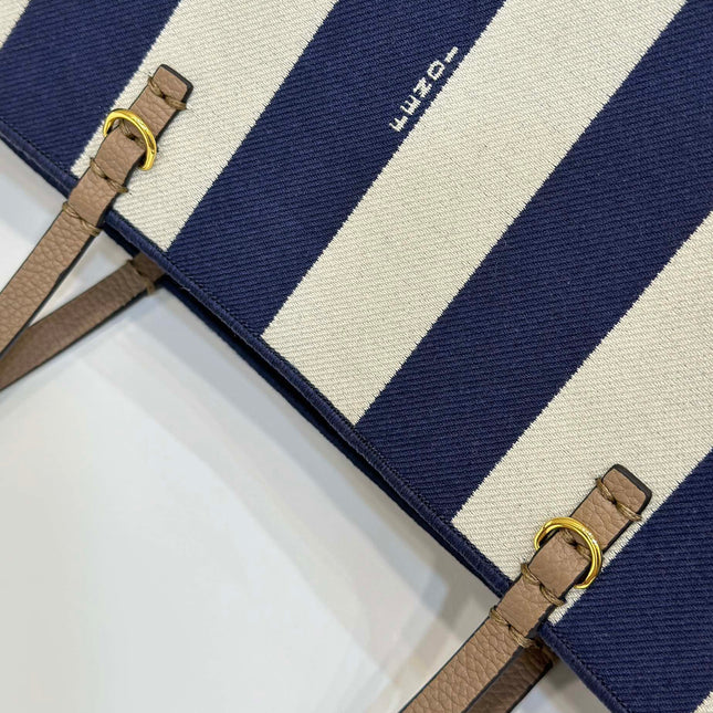 FENDI ROLL 22 TOTE BAG IN MIDNIGHT BLUE MIX WHITE CANVAS