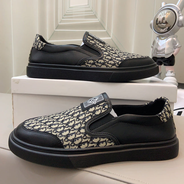 CD B23 SLIP ON BLACK CALFSKIN AND BEIGE FABRIC