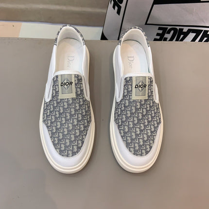 CD B23 SLIP ON WHITE CALFSKIN AND BEIGE FABRIC