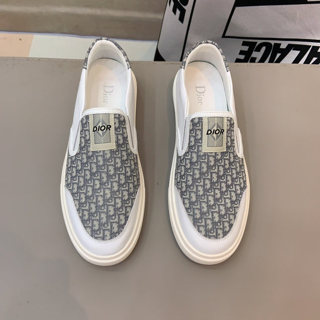 CD B23 SLIP ON WHITE CALFSKIN AND BEIGE FABRIC