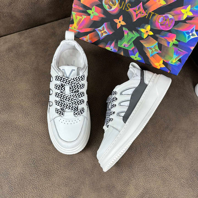 LV TRAINER SHOES IN WHITE MIX BLACK CALFSKIN