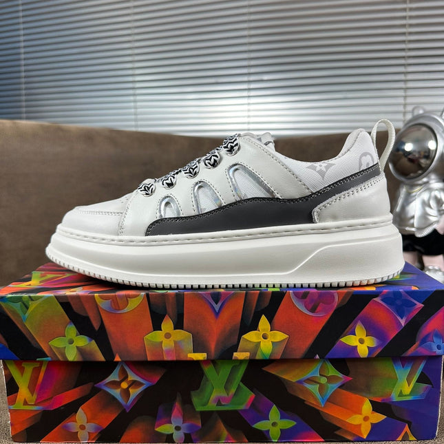 LV TRAINER SHOES IN WHITE MIX BLACK CALFSKIN
