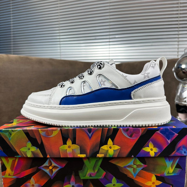 LV TRAINER SHOES IN WHITE MIX BLUE CALFSKIN