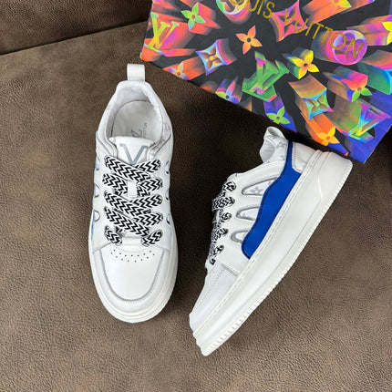 LV TRAINER SHOES IN WHITE MIX BLUE CALFSKIN