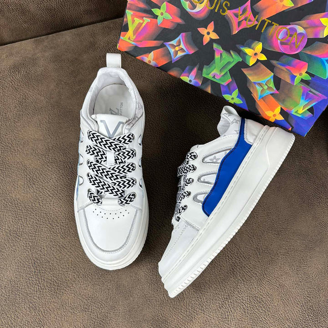 LV TRAINER SHOES IN WHITE MIX BLUE CALFSKIN