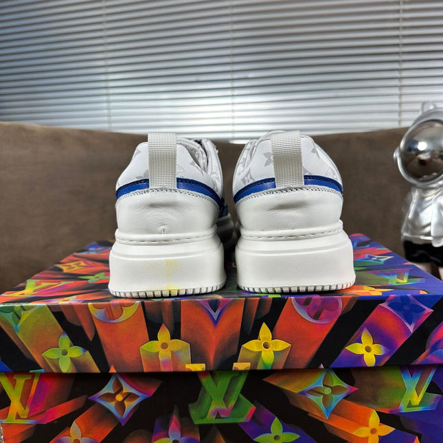 LV TRAINER SHOES IN WHITE MIX BLUE CALFSKIN
