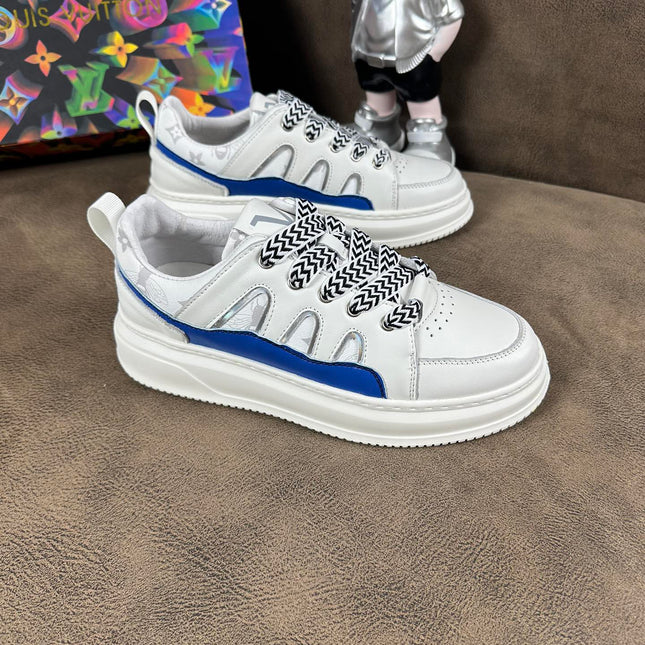 LV TRAINER SHOES IN WHITE MIX BLUE CALFSKIN