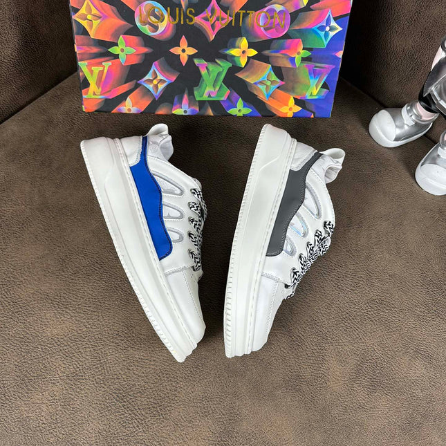 LV TRAINER SHOES IN WHITE MIX BLUE CALFSKIN