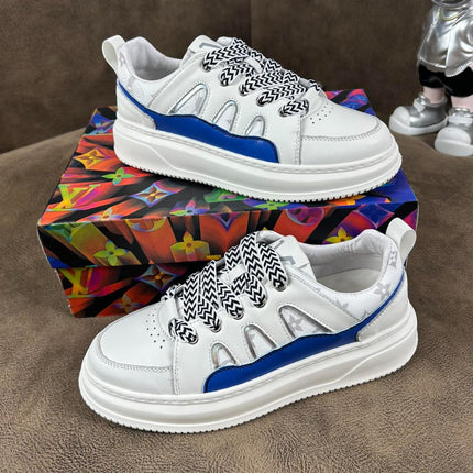 LV TRAINER SHOES IN WHITE MIX BLUE CALFSKIN