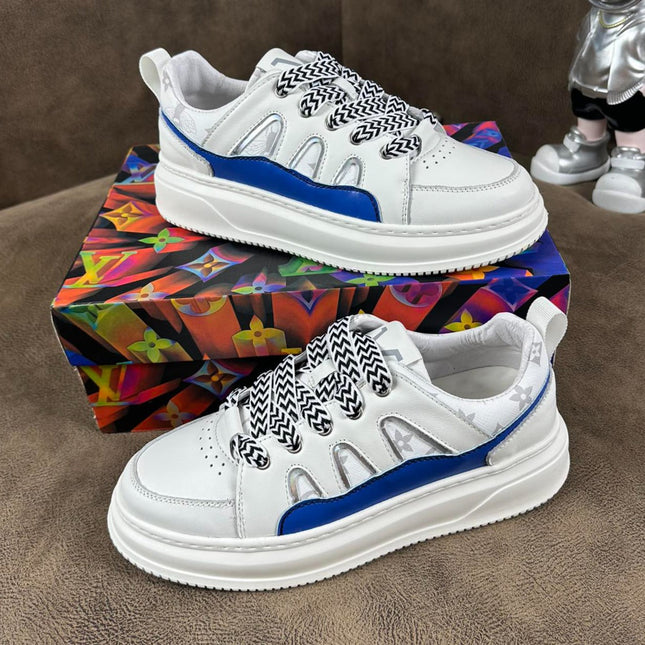 LV TRAINER SHOES IN WHITE MIX BLUE CALFSKIN