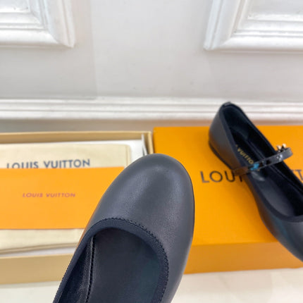 LV WOMEN ROMY FLAT BALLERINA IN BLACK METALLIC LAMBSKIN