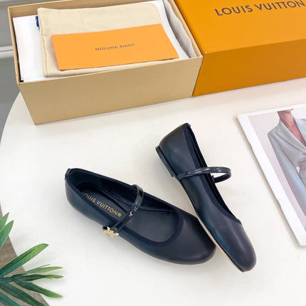 LV WOMEN ROMY FLAT BALLERINA IN BLACK METALLIC LAMBSKIN