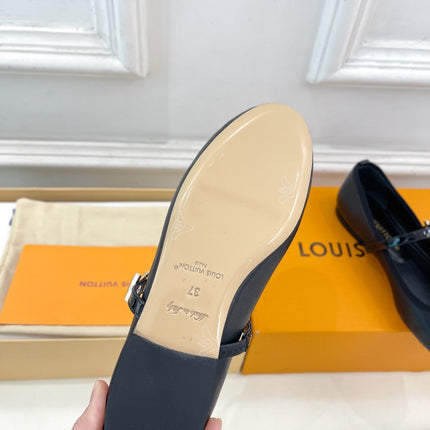 LV WOMEN ROMY FLAT BALLERINA IN BLACK METALLIC LAMBSKIN