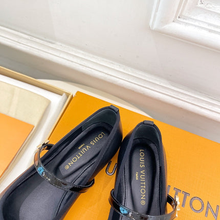 LV WOMEN ROMY FLAT BALLERINA IN BLACK METALLIC LAMBSKIN
