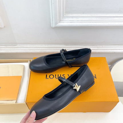 LV WOMEN ROMY FLAT BALLERINA IN BLACK METALLIC LAMBSKIN