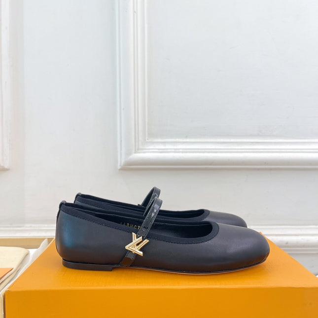 LV WOMEN ROMY FLAT BALLERINA IN BLACK METALLIC LAMBSKIN