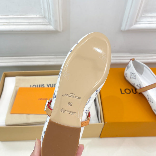LV WOMEN ROMY FLAT BALLERINA IN WHITE MONOGRAM JACQUARD