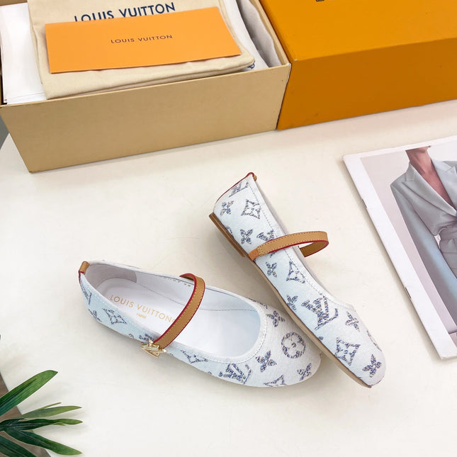 LV WOMEN ROMY FLAT BALLERINA IN WHITE MONOGRAM JACQUARD